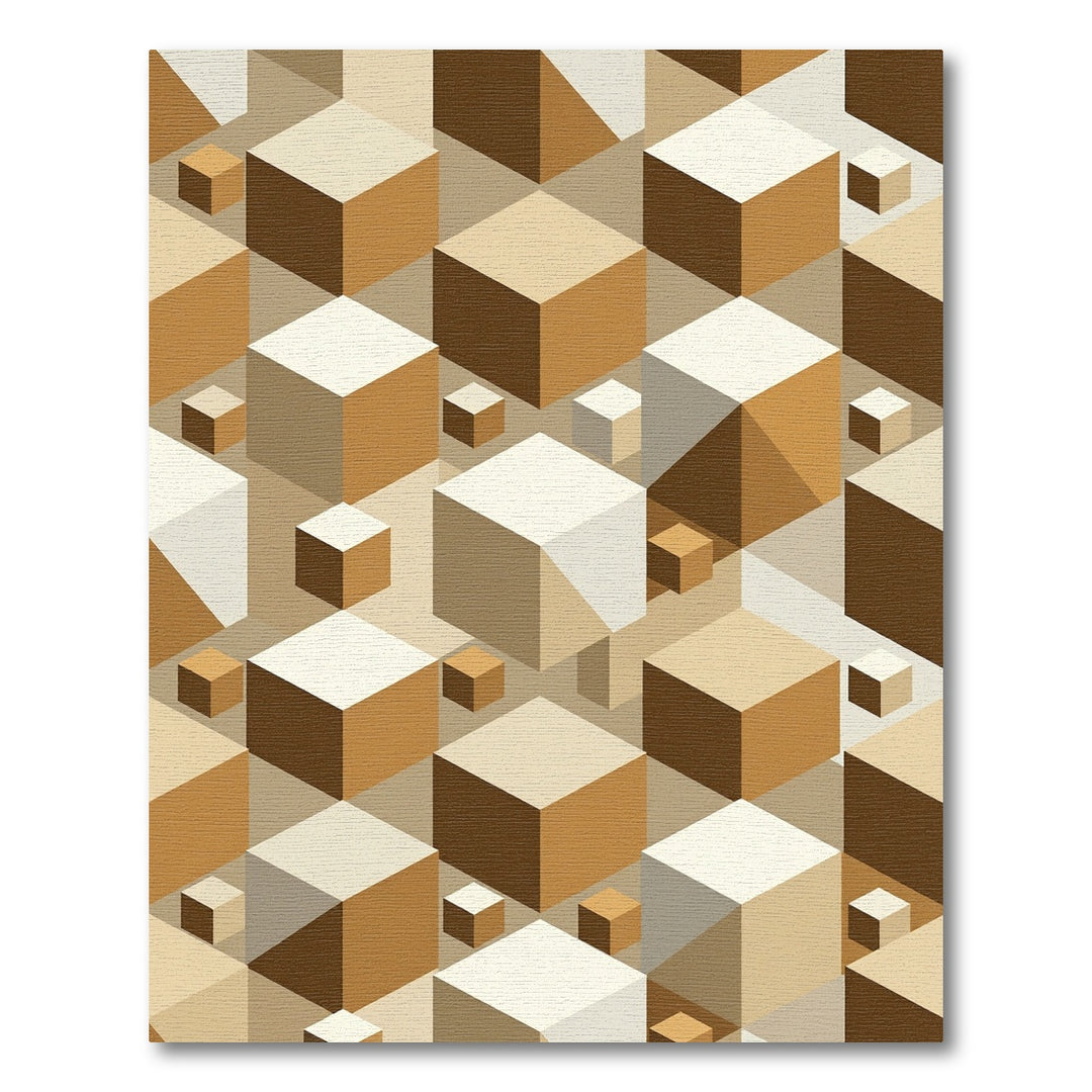 Brown Geometric Cube Tessellation Rug