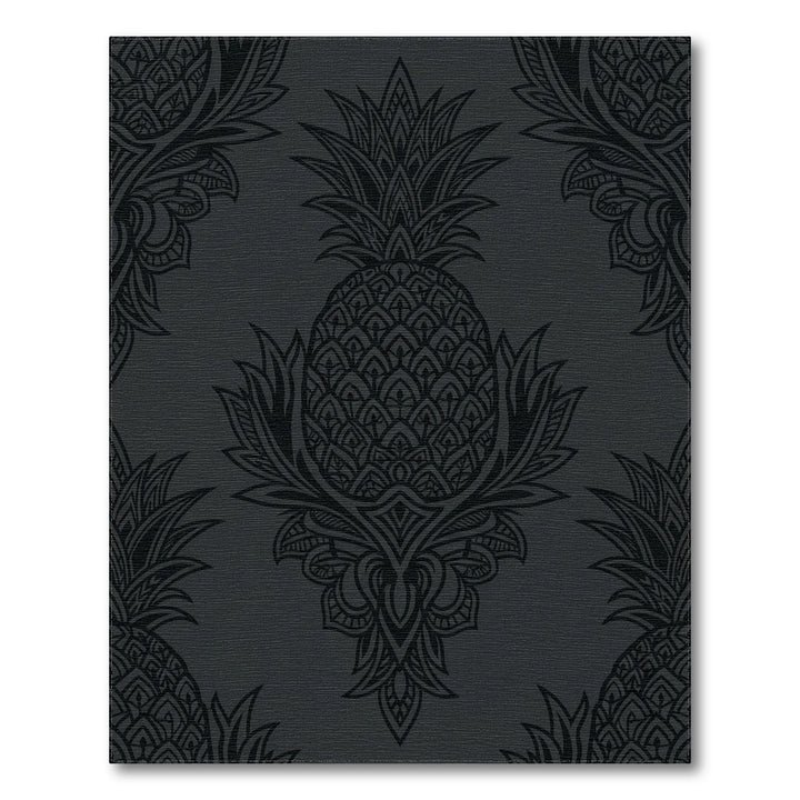 Dark Gray Ornate Pineapple Illustration Rug