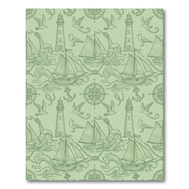 Coastal Nautical Lighthouse Sailboat Seagull Compass Rug