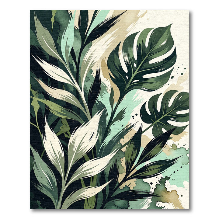 Abstract Emerald Green Leafy Splash Rug