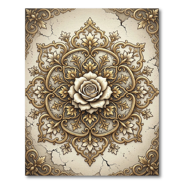 Gold Rose Ornamental Mandala Rug