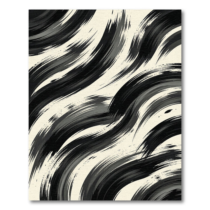 Bold Black White Brushstroke Waves Rug
