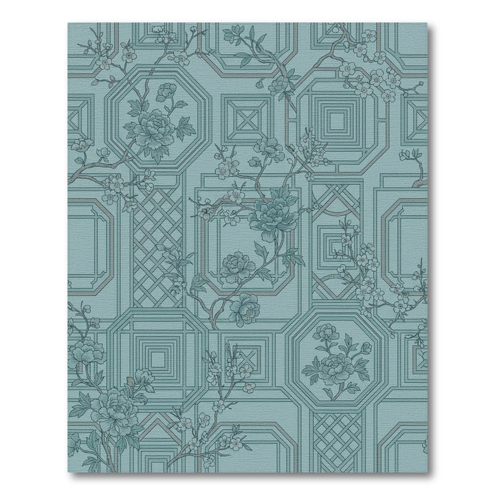 Teal Blossoms Geometric Lattice Rug