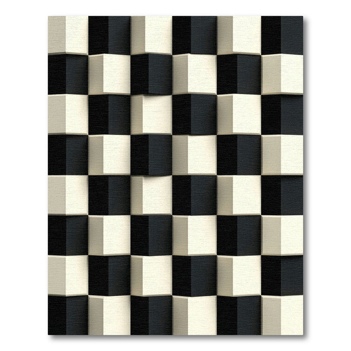 Black Cream Cube Optical Illusion Rug