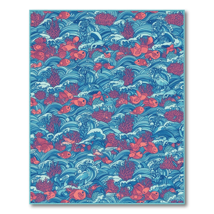 Blue Ocean Fish Washable Area Rug