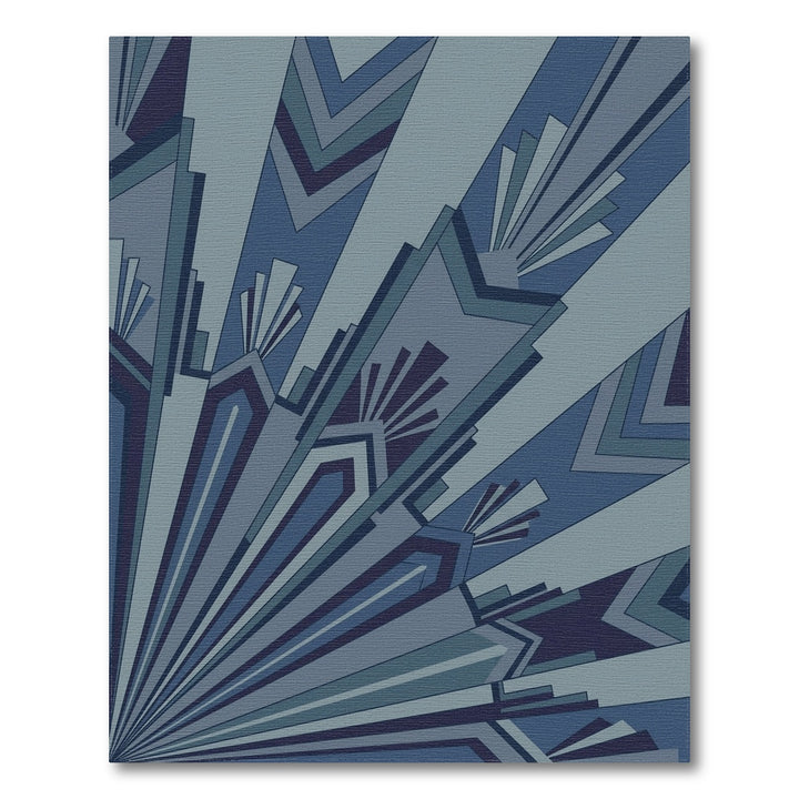 Art Deco Blue Sunburst Geometric Rug