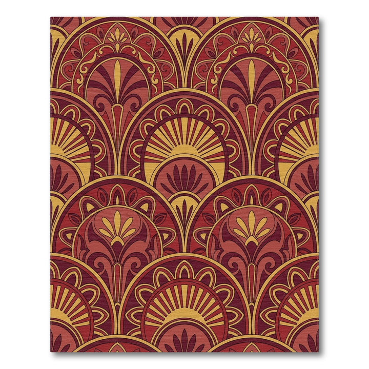 Crimson Gold Fan Medallion Tile Rug