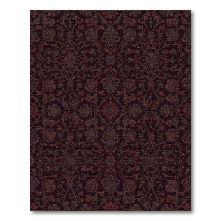 Deep Burgundy Floral Vine Intricate Rug
