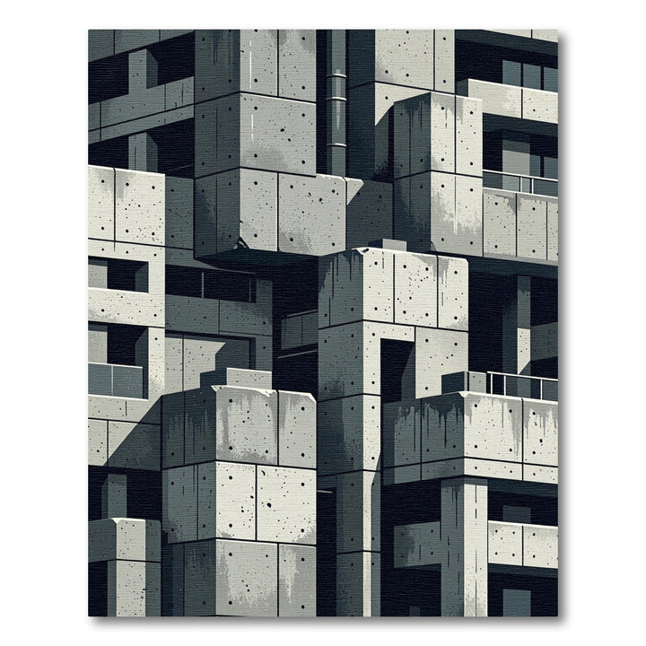Grayscale Brutalist Concrete Block Rug