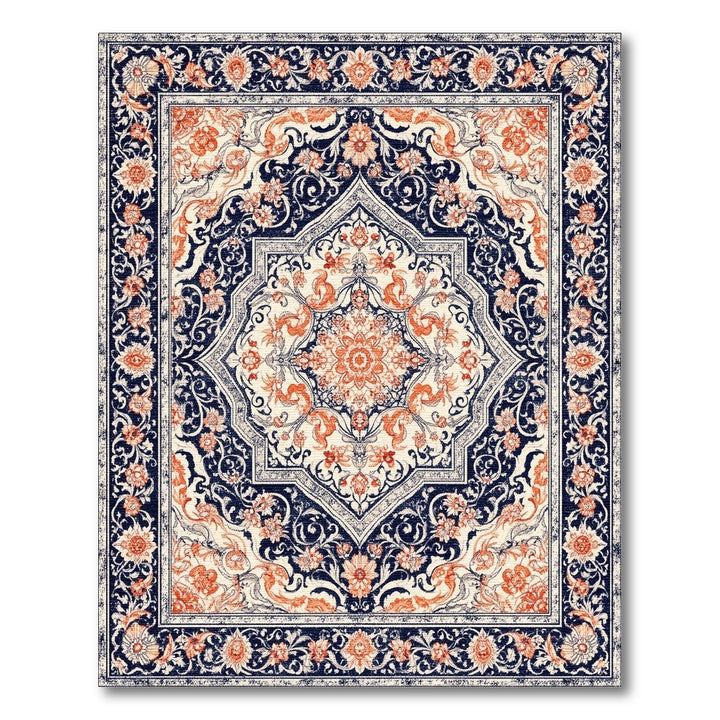 Navy Orange Traditional Persian Area Rug