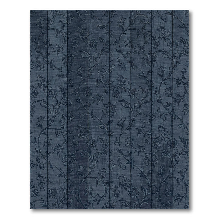 Navy Wood Floral Jacobean Rug