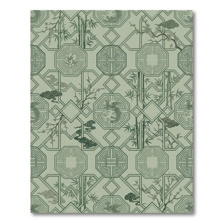 Sage Green Pagoda Phoenix Bamboo Harmony Rug