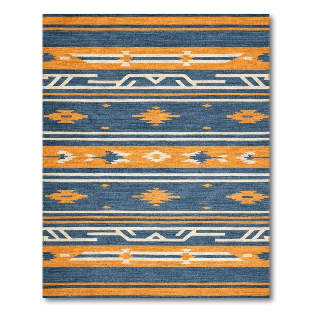Southwestern Blue Orange Geometric Area Rug
