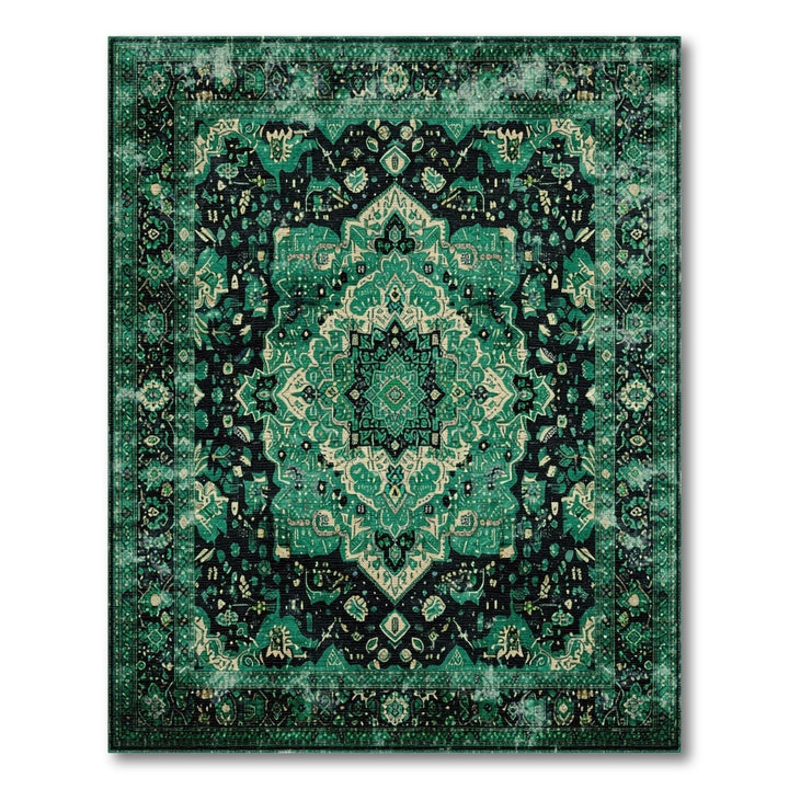 Green Distressed Persian Medallion Area Rug