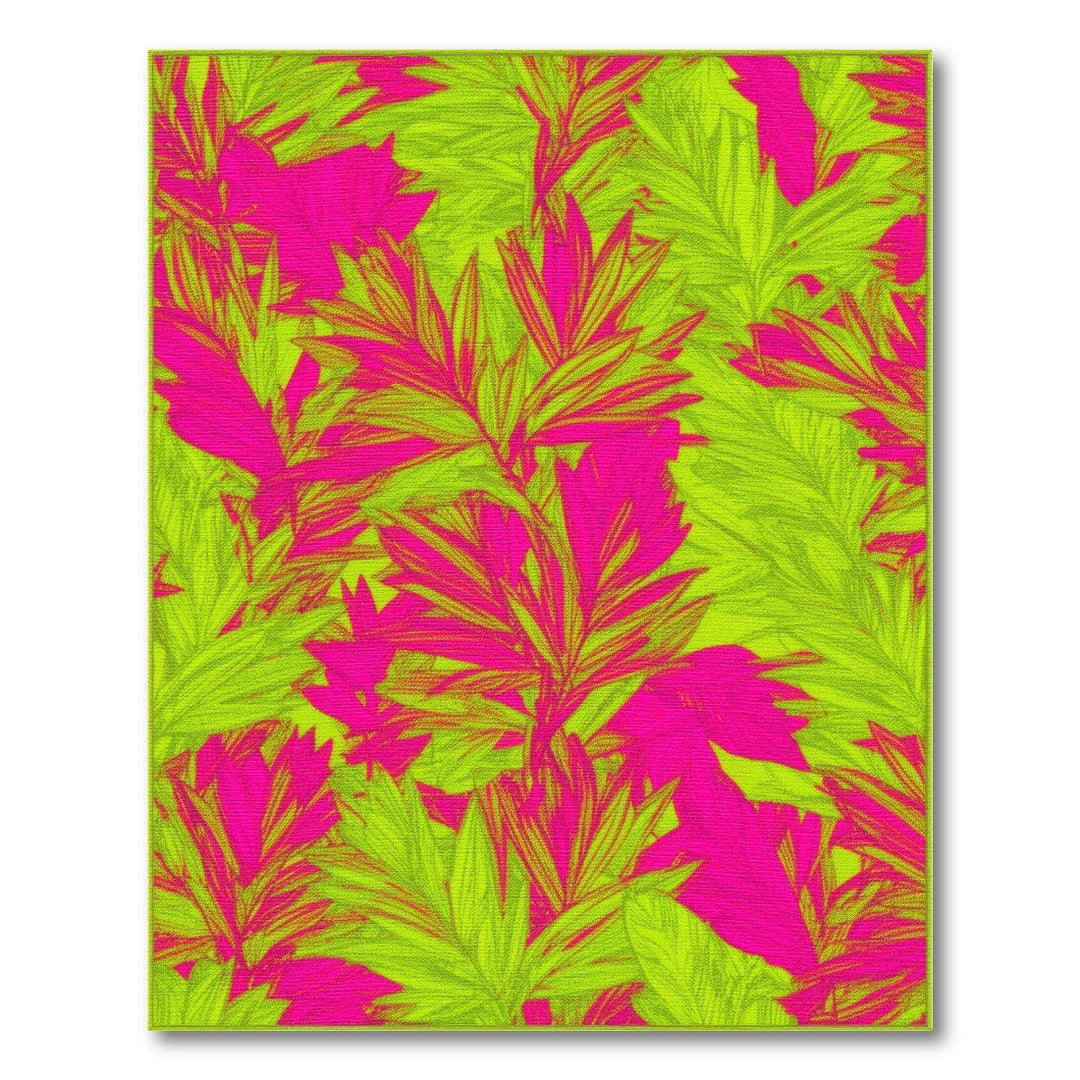 Bold Pink and Lime Leaf Area Rug