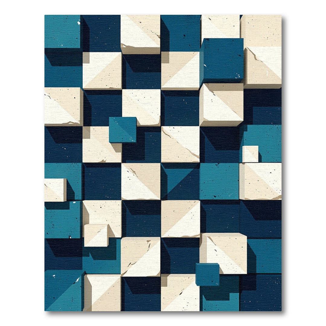 Modern Blue Beige Cubism Rug