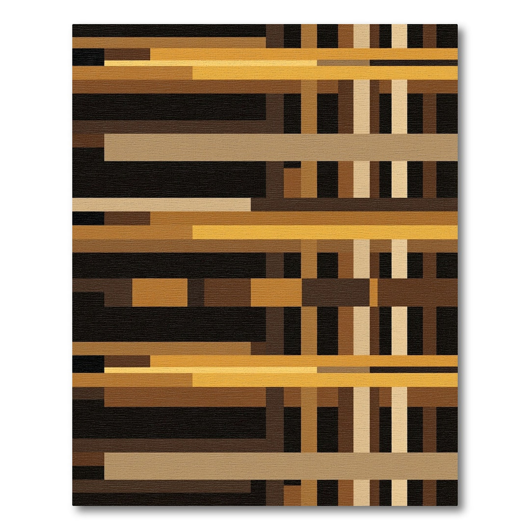 Geometric Golden Brown Stripe Composition Rug