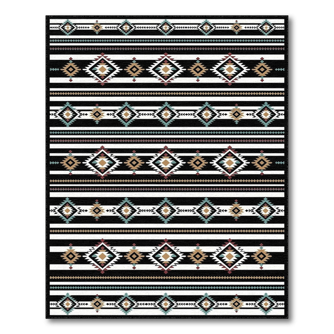 Black White Heritage Tribal Area Rug