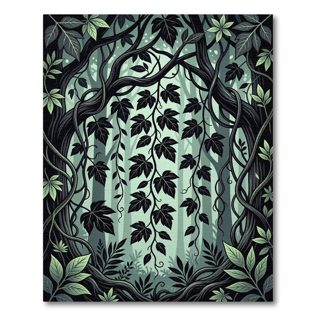 Dark Forest Botanical Vines Rug