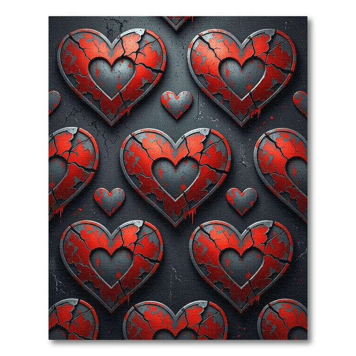 Cracked Red Heart Metal Collage Rug