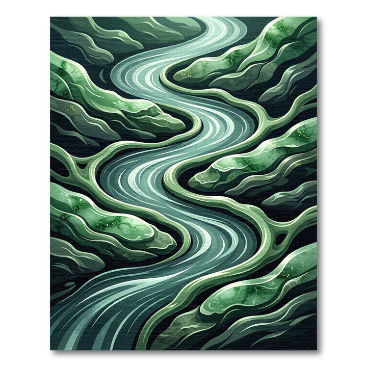 Lush Green River Flow Abstract Rug