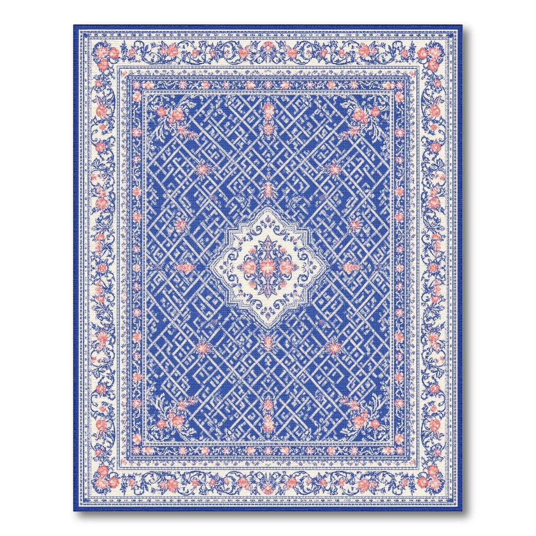 Blue Persian Floral Medallion Traditional Persian Area Rug