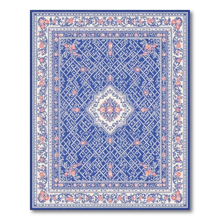 Blue Persian Floral Medallion Traditional Persian Area Rug