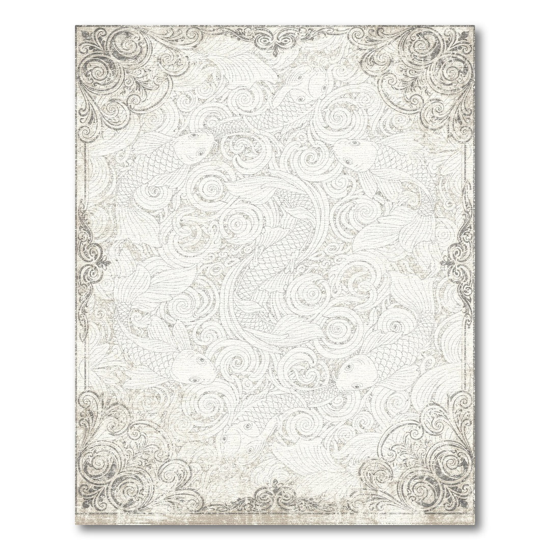 Black White Koi Fish Distressed Vintage Area Rug