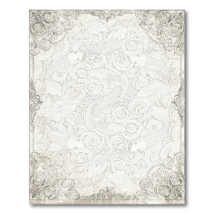 Black White Koi Fish Distressed Vintage Area Rug