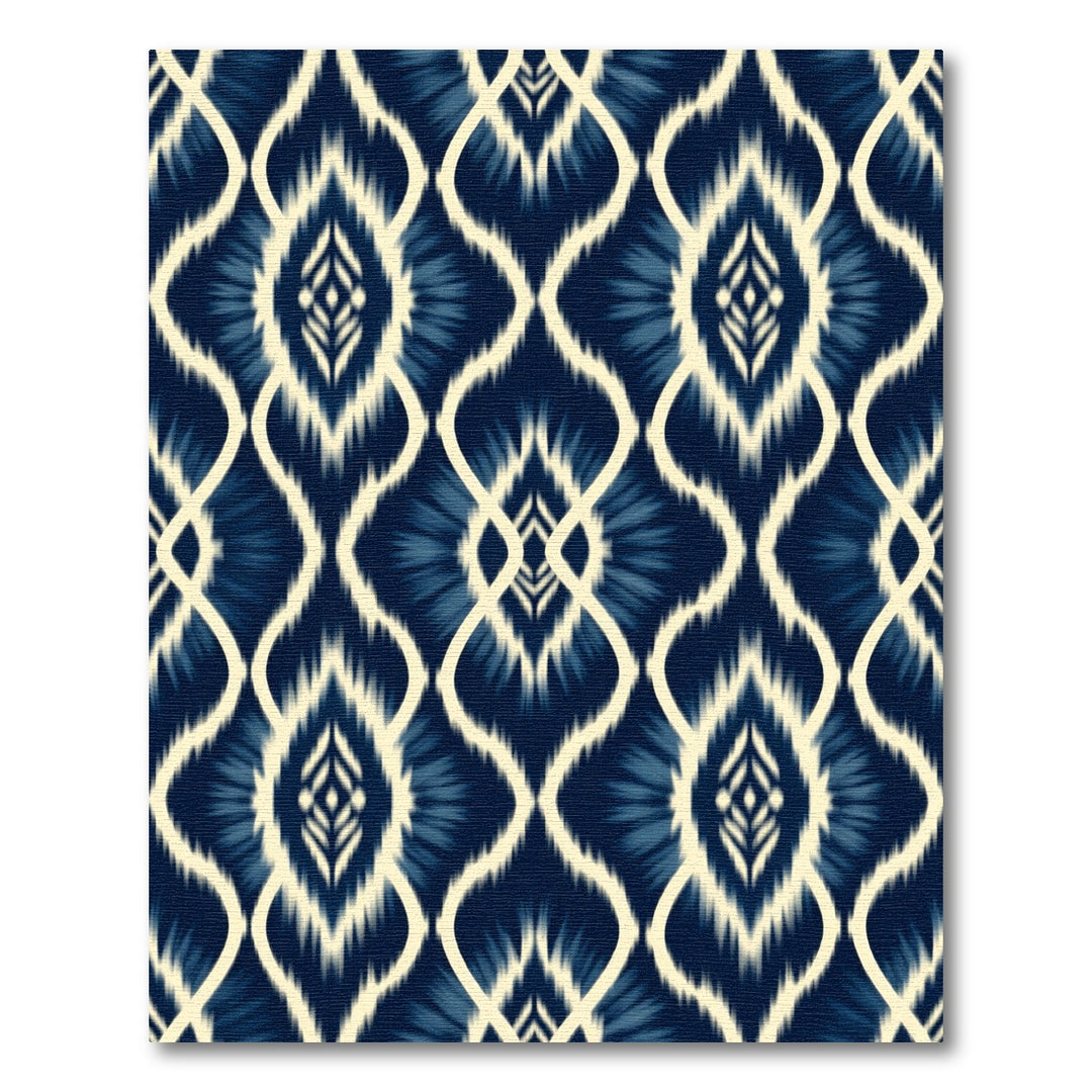 Deep Blue Ikat Ogee Diamond Repeating Rug