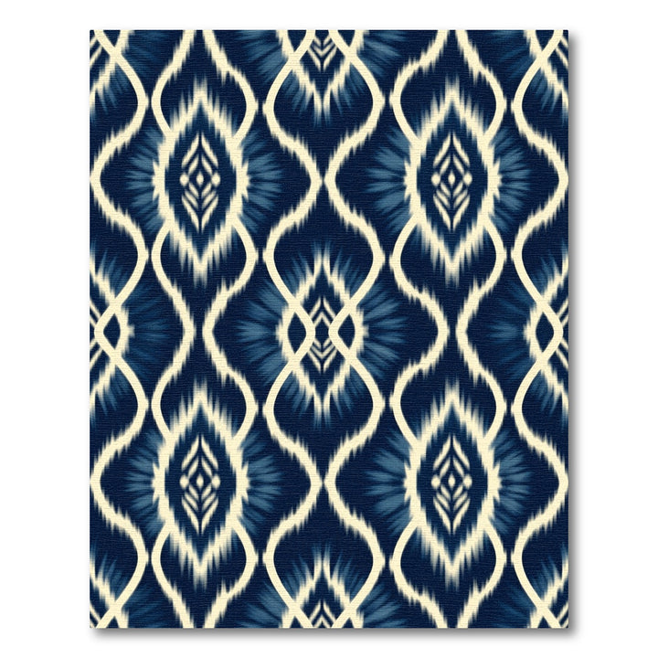 Deep Blue Ikat Ogee Diamond Repeating Rug