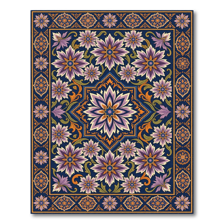 Deep Blue Floral Medallion Pattern Rug
