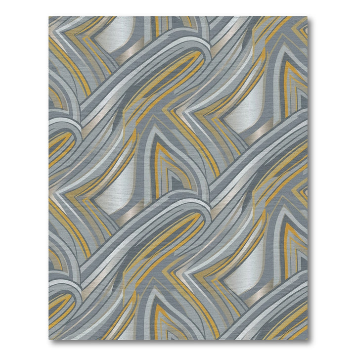 Modern Gray Gold Wavy Stripe Rug