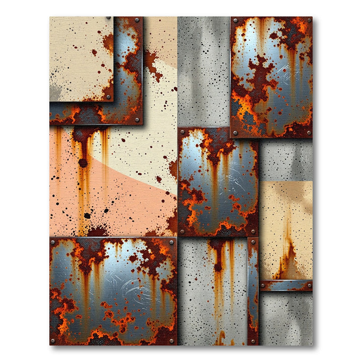 Rusty Metal Panel Splatter Collage Rug
