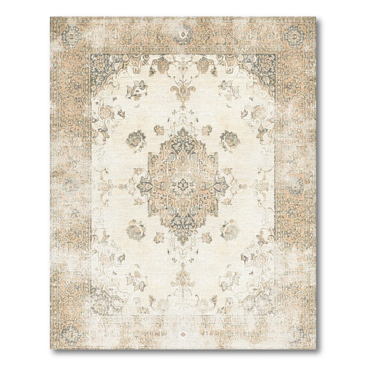 Distressed Vintage Beige Medallion Rug