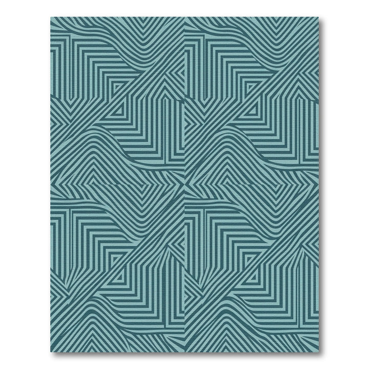 Teal Striped Geometric Wave Rug