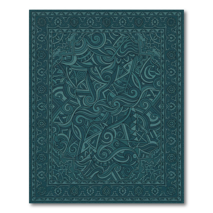 Teal Intertwined Organic Geometric Tapestry Rug
