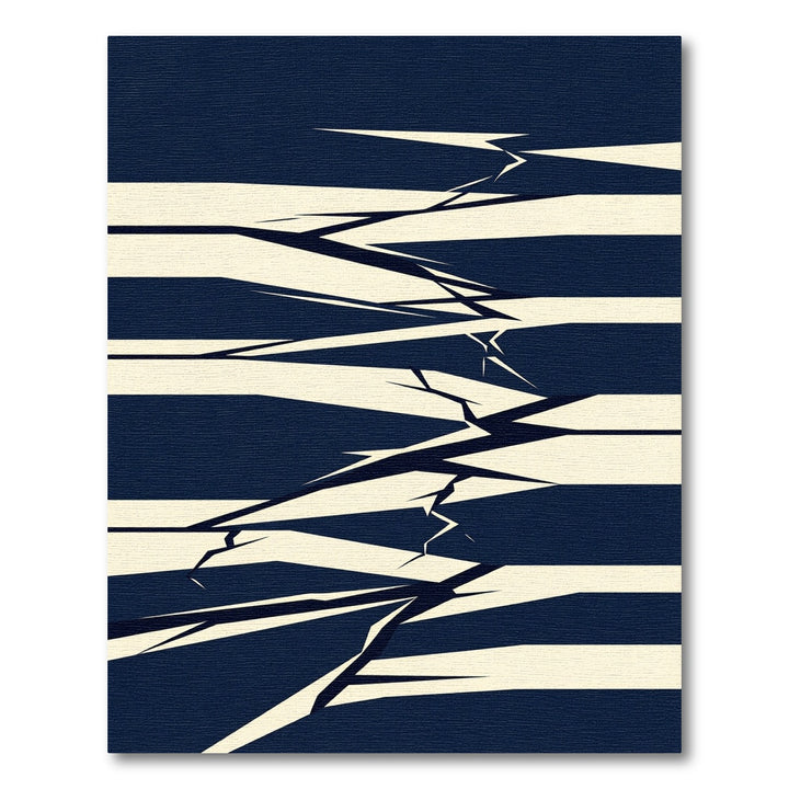 Deep Blue Cracked Cream Stripe Rug