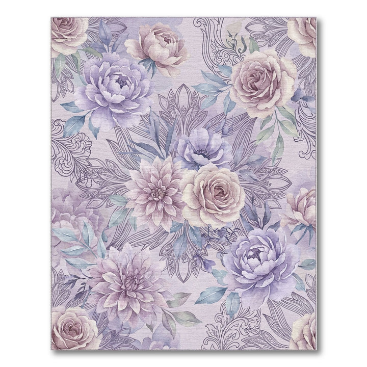 Soft Lavender Floral Scroll Artwork Rug