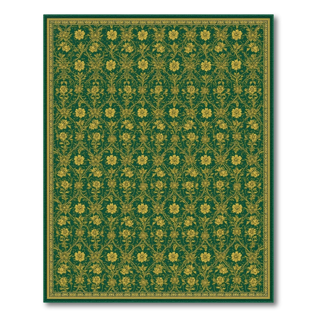 Green Gold Floral Vintage Green Area Rug