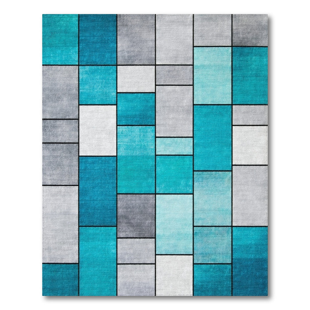 Geometric Teal Block Area Rug