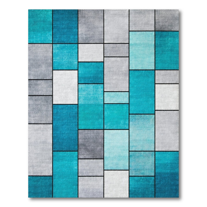 Geometric Teal Block Area Rug