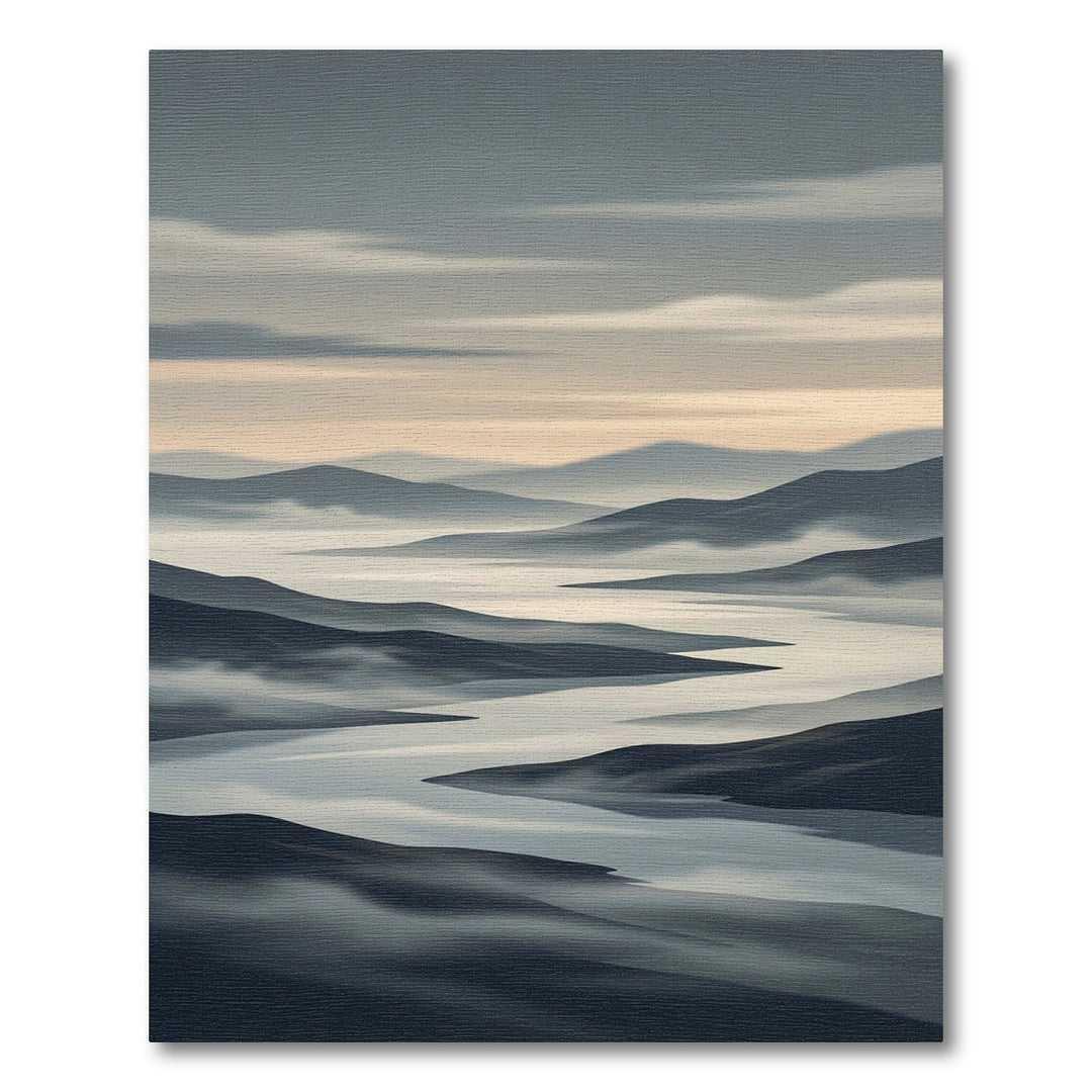 Misty Blue Mountain River Landscape Rug