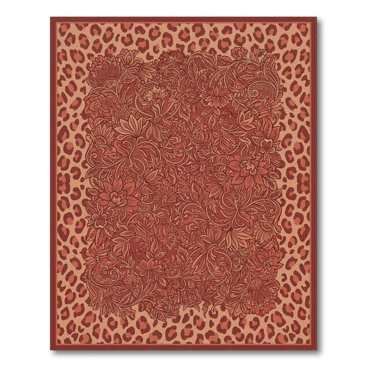 Terracotta Floral Leopard Garden Rug