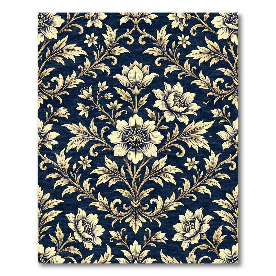 Elegant Golden Floral Damask Rug