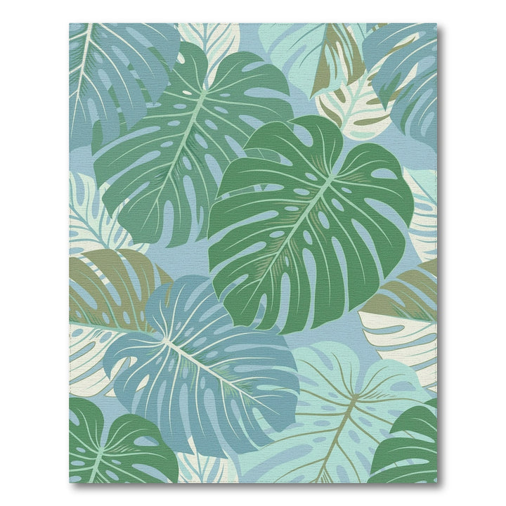 Muted Teal Monstera Leaf Collage Rug