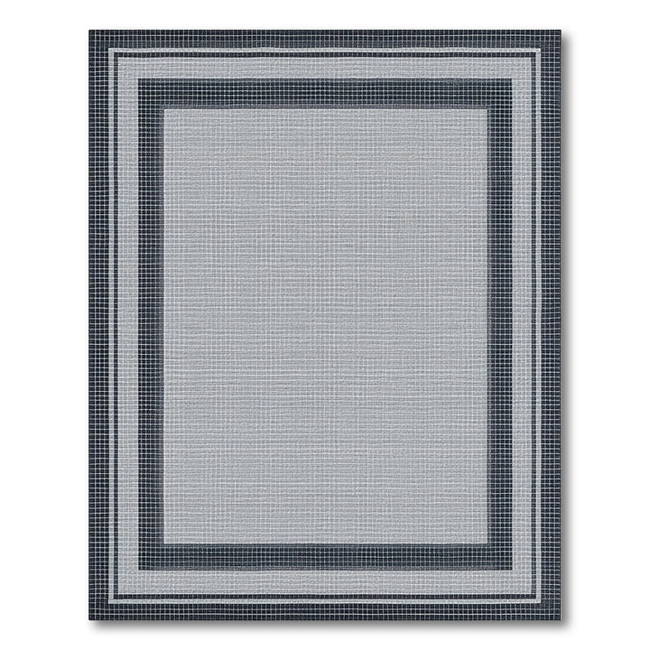 Black White Geometric Border Rug