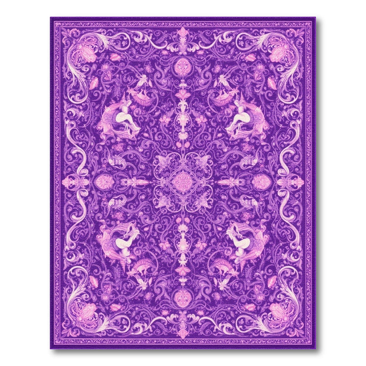 Purple Floral Unicorn Washable Area Rug