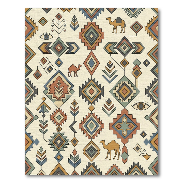 Desert Camel Caravan Geometric Medallion Rug
