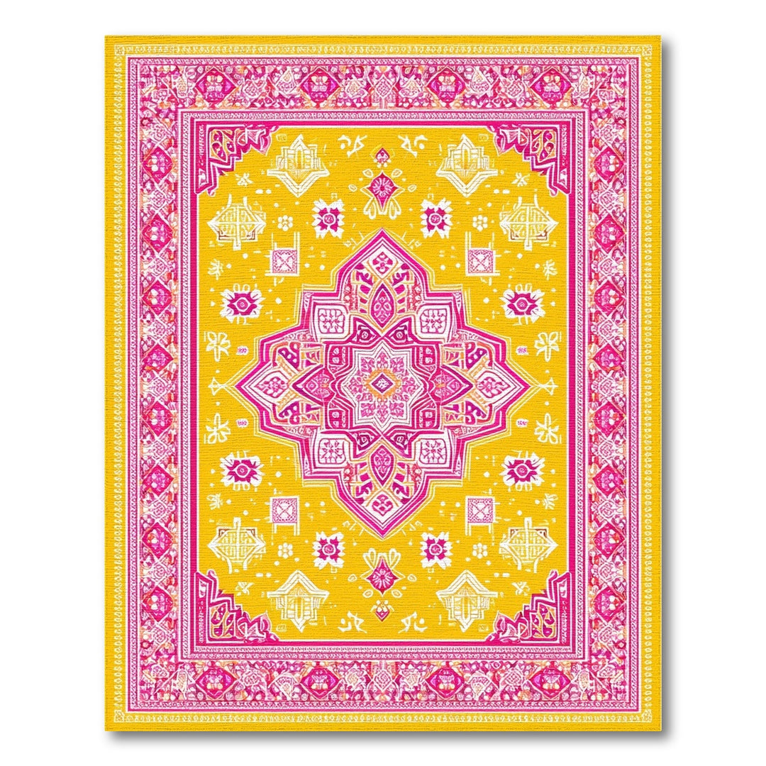 Yellow Pink Geometric Medallion Area Rug